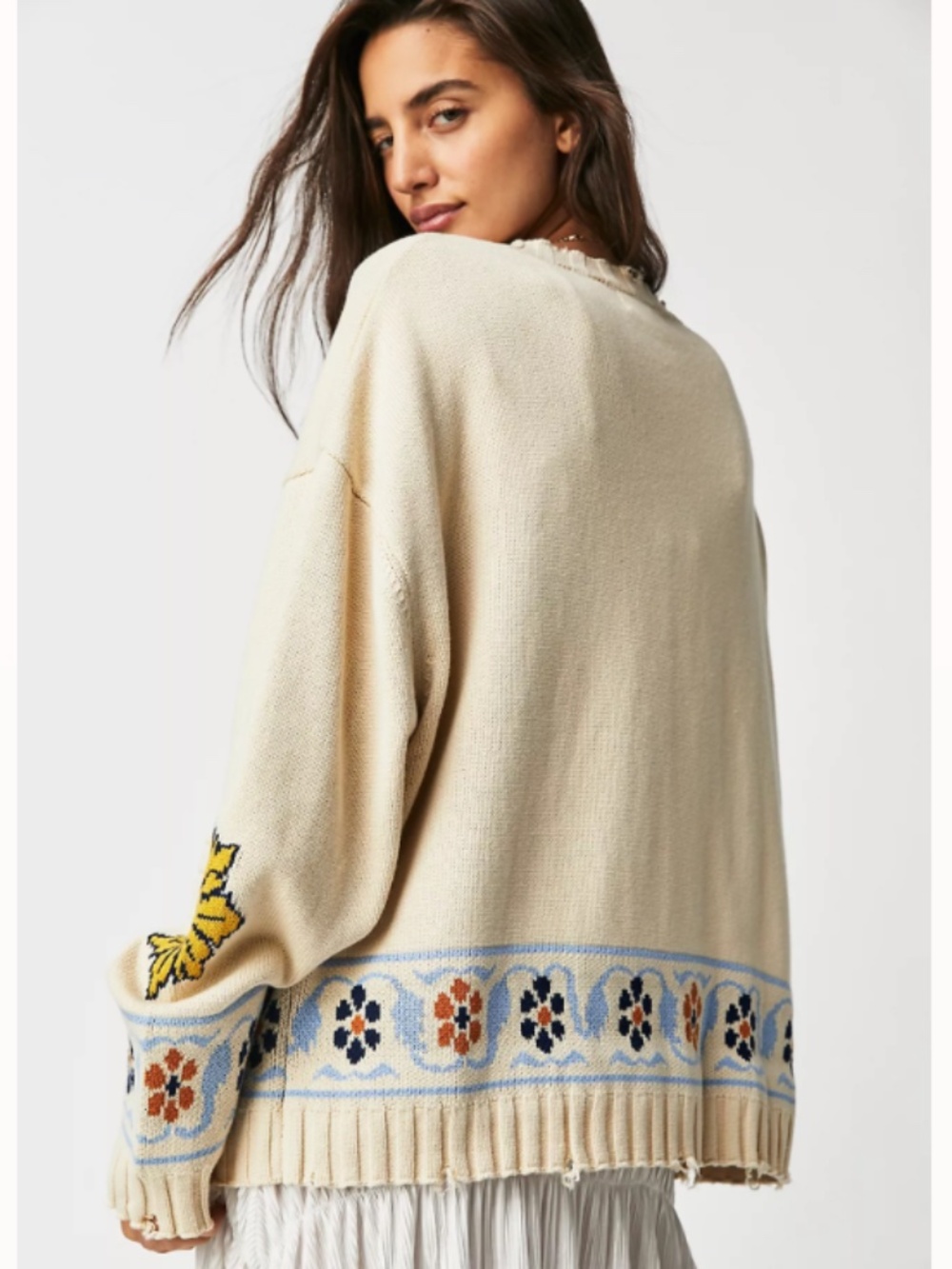 Free People Distressed Horse Cardigan Ivory XS Found x Revolve - Picture 4 of 13